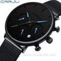 CRRJU Mens Business Dress Watches Luxury Casual Waterproof Sport Watch Men 3 eyes Dial Quartz Slim Mesh Watch Relogio Masculino